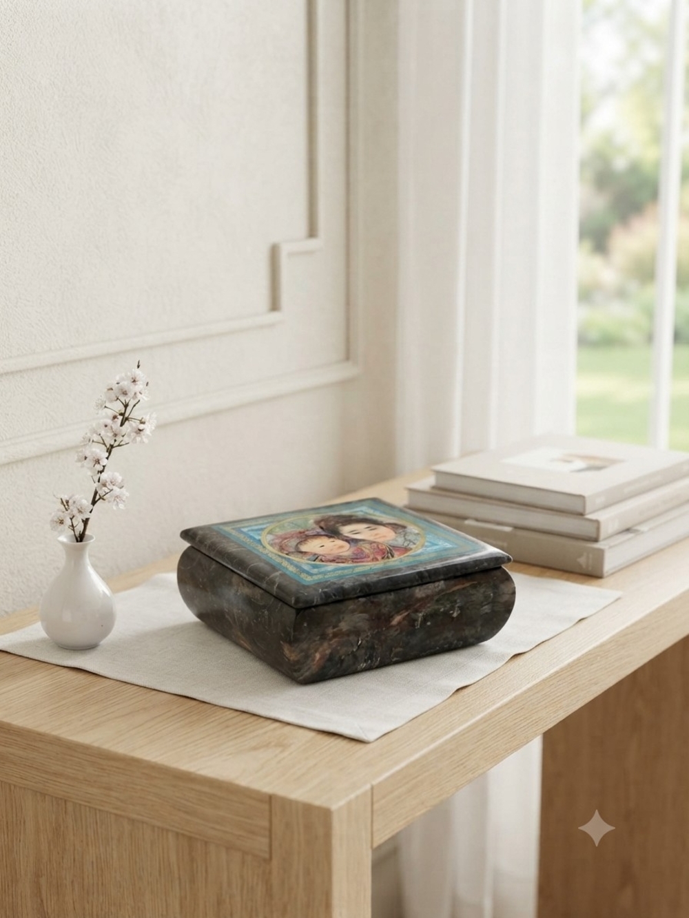 Vintage Marble Trinket Box Black Blue Size 5x4